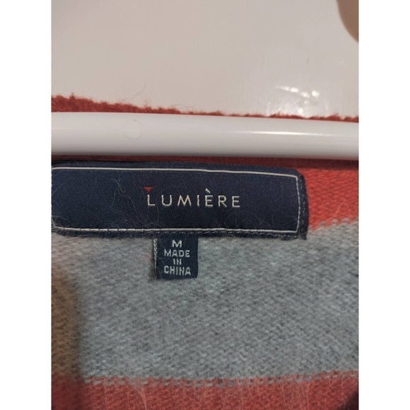 Lumiere Angora blend orange and gray striped knit sweater woman medium - Picture 2 of 4